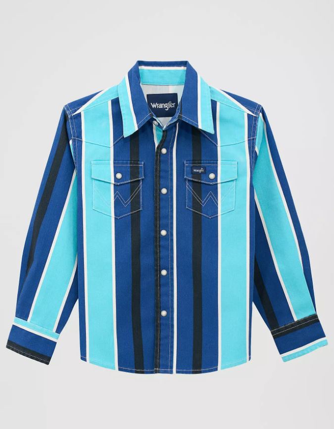 WRANGLER BOYS BRUSHPOPPER BLUE STRIPE - KIDS BOYS SHIRT - 112379231