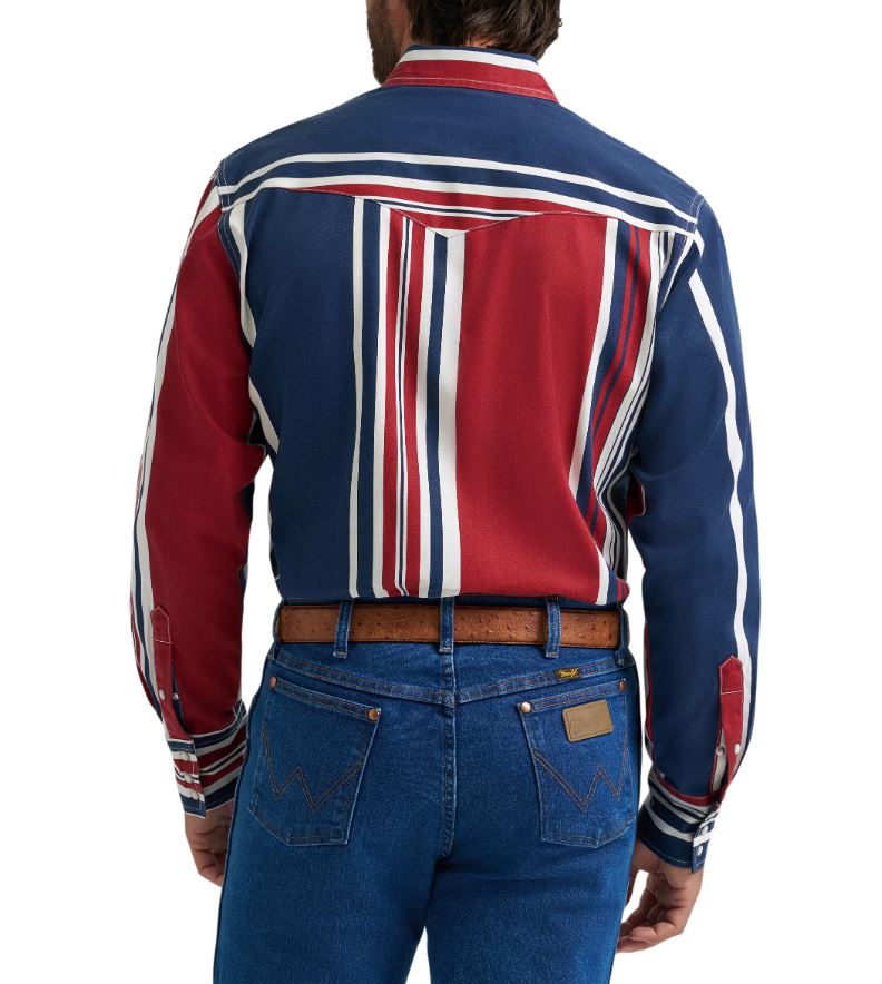 Wrangler Men's Vintage Inspired Blue Multi Stripe Snap Shirt 112375916
