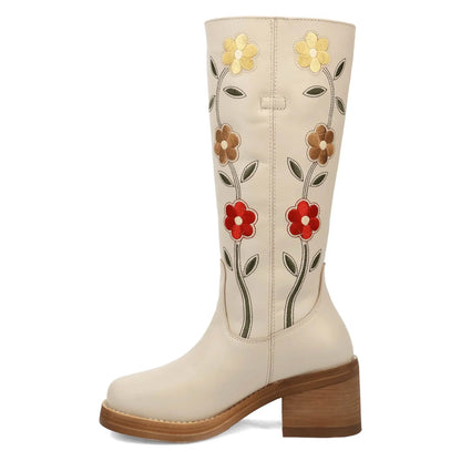 Dingo Womens Bloom White Leather 14in Cowboy Boots DI2378-WH