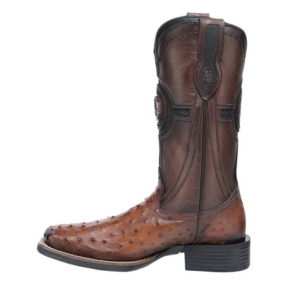 CUADRA Men's Orange & Honey Ostrich Studs & Embroidery & Woven Square Toe CU973