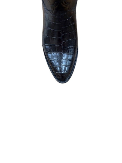 BK848-24 Black Jack Men's Nile Crocodile Belly Exotic Western Boots- Black
