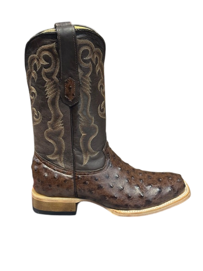Men's Cowtown Ostrich Print Rustic Brown Western Boots Q6073