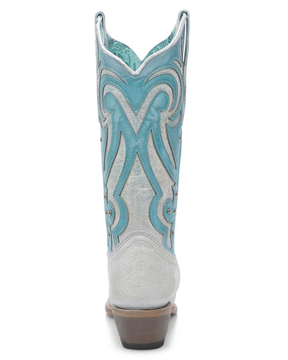 Women's Corral White / Turquoise Laser Embroidery & Studs Western Boots Z5390
