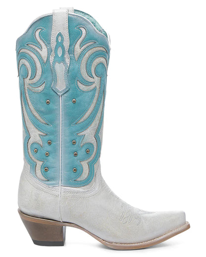 Women's Corral White / Turquoise Laser Embroidery & Studs Western Boots Z5390