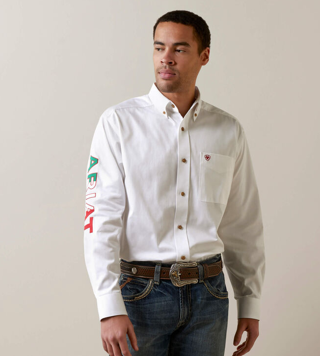Ariat Mens Team Logo Mexico White Shirt - 10040911-X BIG AND TALL SIZES