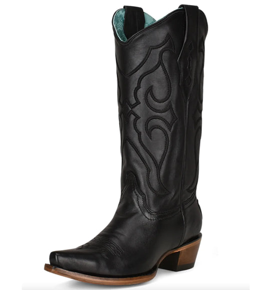 CORRAL WOMENS BLACK MATCHING STITCH INLAY BOOTS Z5072