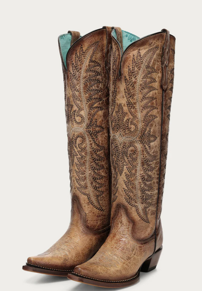 A5009 - WOMEN'S SAND EMBROIDERY WITH METALLIC BEADED WELT SNIP TOE TALL TOP COWBOY BOOT