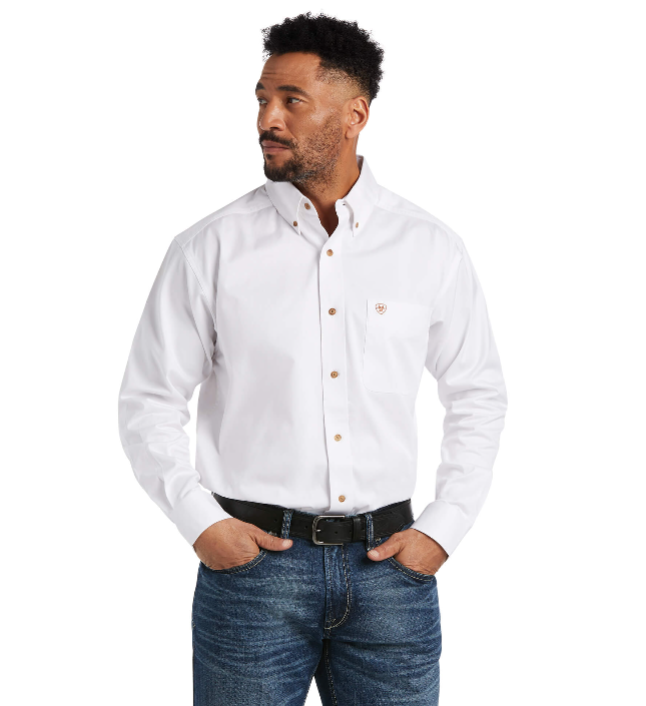 Ariat Men's  Cotton Twill Logo Long Sleeve Button Up Shirt White 10000503-X Big and Tall