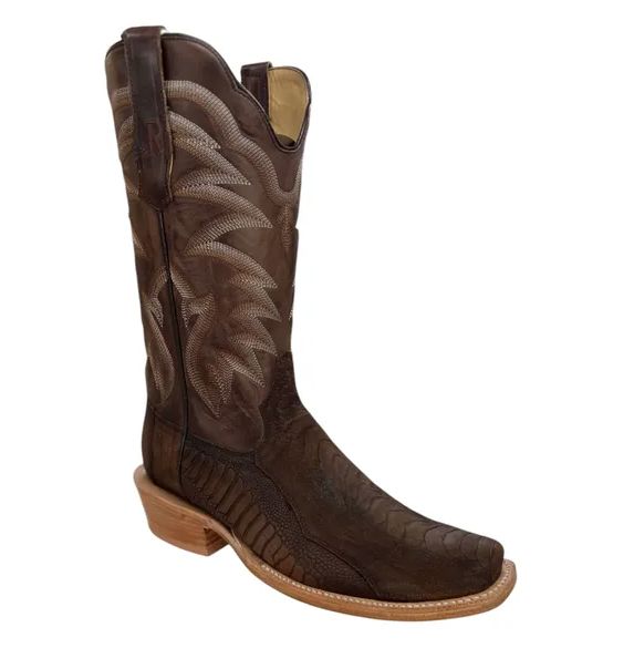 R. WATSON MEN'S CHOCOLATE SUEDED OSTRICH LEG BOOTS – RW4802-1