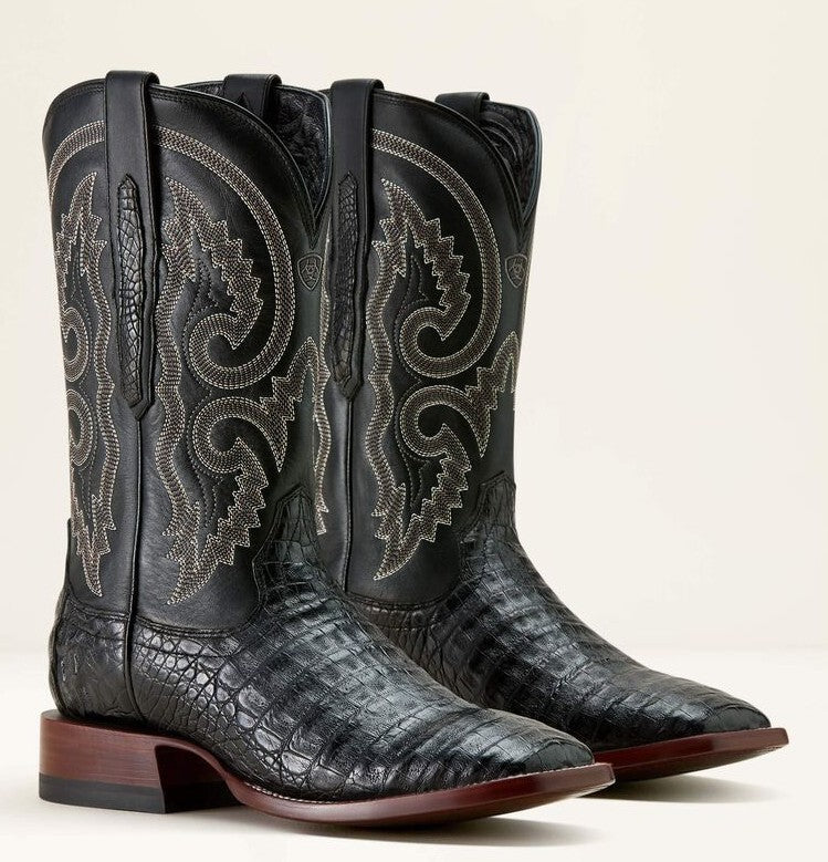 Men's Ariat Classic Callen Wide Square Toe Western Boot MATTE BLACK CAIMAN BELLY|MIDNIGHT BLACK 10063772