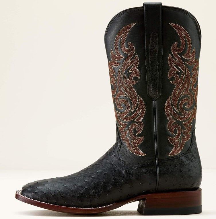 Men's Ariat Classic Cash Wide Square Toe Western Boot BLACK FULL QUILL OSTRICH|MIDNIGHT BLACK 10063776