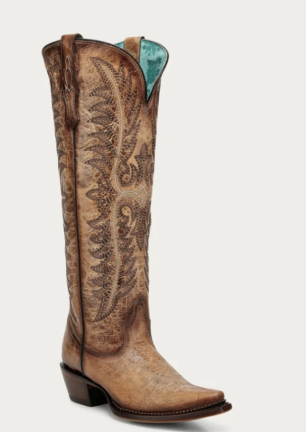 A5009 - WOMEN'S SAND EMBROIDERY WITH METALLIC BEADED WELT SNIP TOE TALL TOP COWBOY BOOT