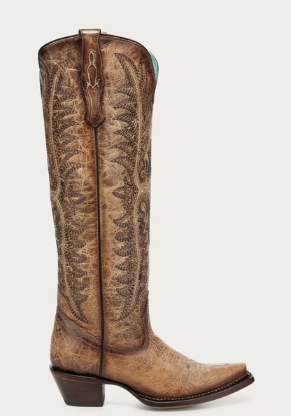 A5009 - WOMEN'S SAND EMBROIDERY WITH METALLIC BEADED WELT SNIP TOE TALL TOP COWBOY BOOT