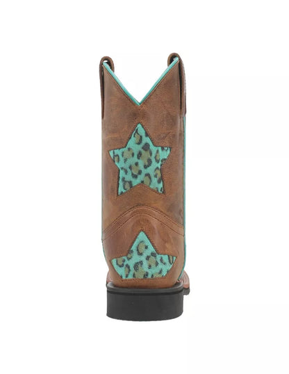 YOUTH Dan Post Western Boots Girls Starr Inlay Square Toe Brown DPC3828