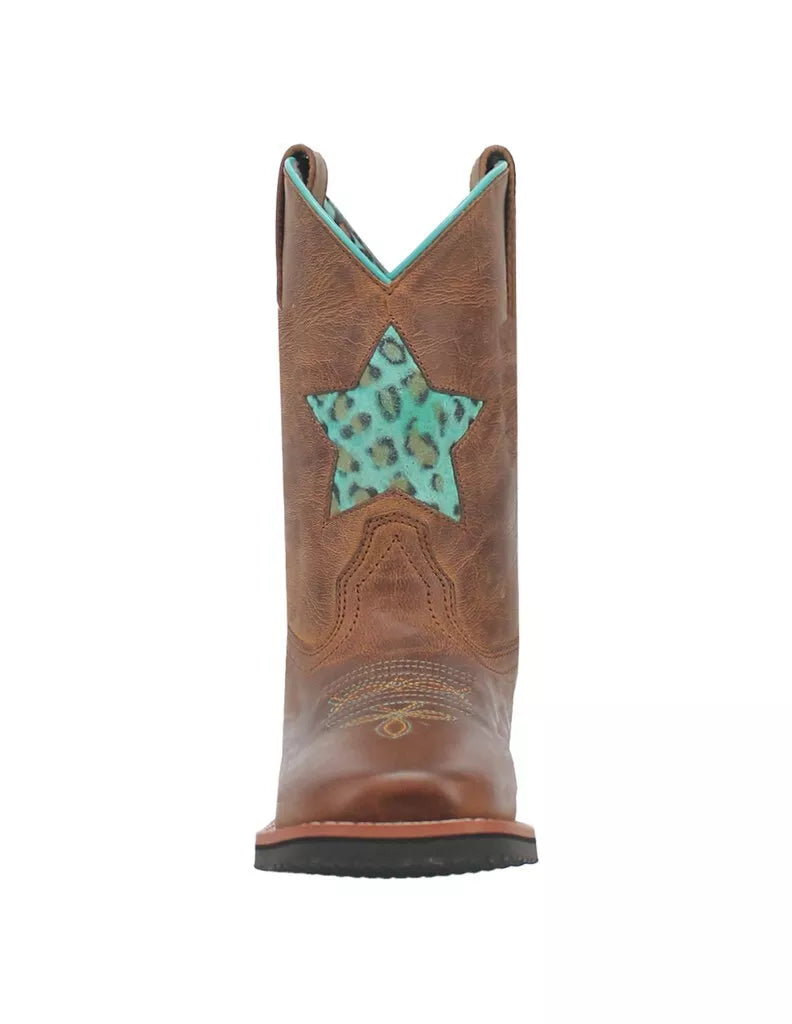 YOUTH Dan Post Western Boots Girls Starr Inlay Square Toe Brown DPC3828