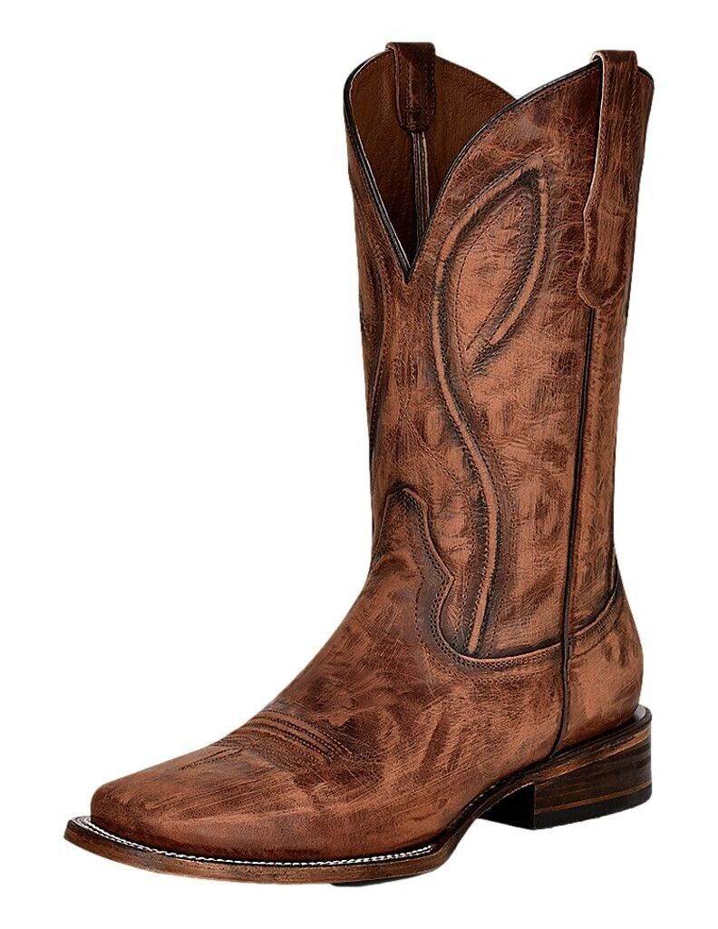 Circle G Western Boots Mens 12" Embroidery Leather Cognac L5953