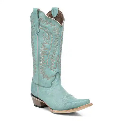 Ladies Circle G by Corral Turquoise Embroidery Snip Toe Cowboy Boots L6331
