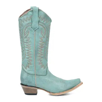 Ladies Circle G by Corral Turquoise Embroidery Snip Toe Cowboy Boots L6331