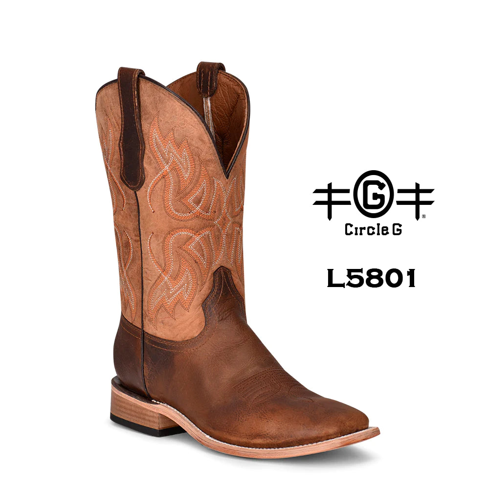 Circle G Men's L5801 Wide Square Toe Boot Tan Embroidery