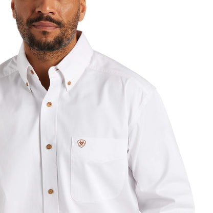 Ariat Men's  Cotton Twill Logo Long Sleeve Button Up Shirt White 10000503