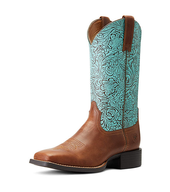 Ariat Ladies Round Up Turquoise Embossed Western Boot 10042534