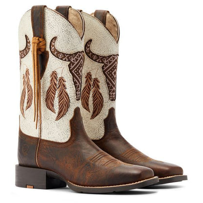 Ariat Barn Brown/Crackled White Round Up Southwest Stretchfit Women's Western Boots 10044434