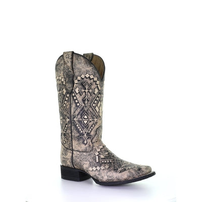 WOMEN'S CIRCLE G SAND EMBROIDERY SQUARE TOE BOOTS L5525