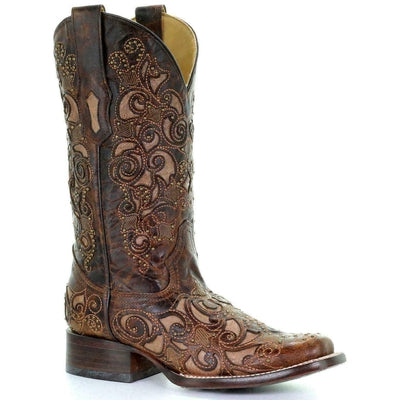Corral Women's Inlay and Stud Accents Boot - Square Toe - A3326