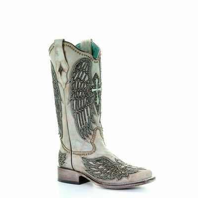 Corral Ladies Turquoise Wings Cross Overlay & Studs Boots A3743