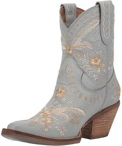 Dingo Womens Primrose Embroidered Floral Snip Toe Boots Ankle Boots DI748 BLU