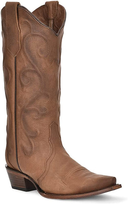 Circle G Ladies  Cinnamon Embroidery, Snip Toe, Leather Sole, 13" Shaft, Cowhide Leather, Western Boot L6014