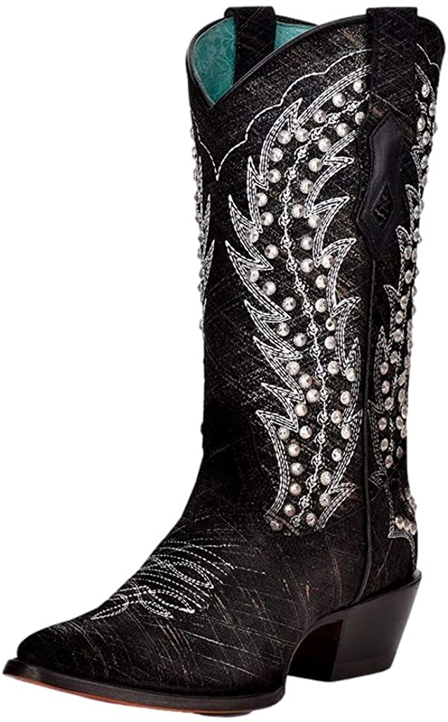 WOMEN'S BLACK STUDDED CORRAL WESTERN BOOTS C3829