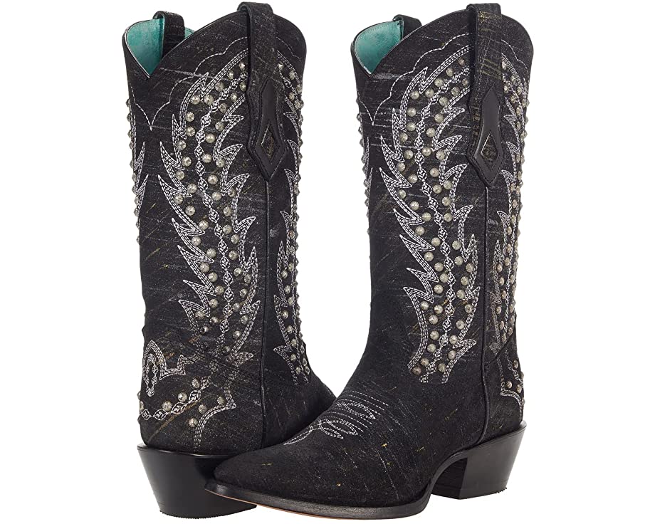 WOMEN'S BLACK STUDDED CORRAL WESTERN BOOTS C3829