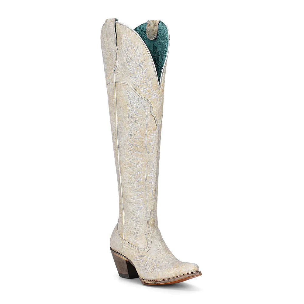 Corral Ladies Over The Knee Distressed White Western Boots A4311
