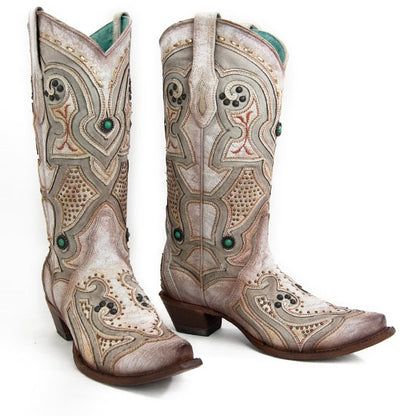 Women's Corral Leather Boots Handcrafted White C3523