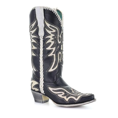 Corral Women's Studded Inlay Western Boots Black & White E1543