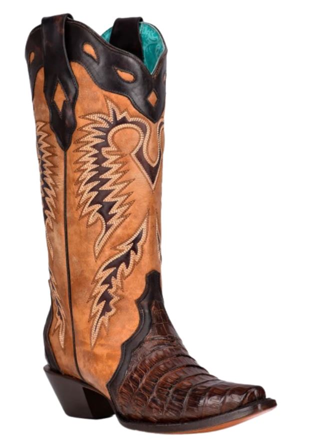 Women's Corral Caiman Boots Handcrafted Brown A4182