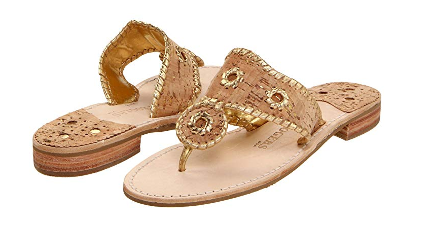 WOMEN'S JACK ROGERS FLAT SANDAL NATURAL CORK AND GOLD