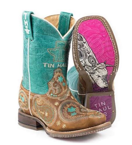 Tin Haul® Youth Girl's Pretty Paisley Tan Boots 14-119-0077-0823