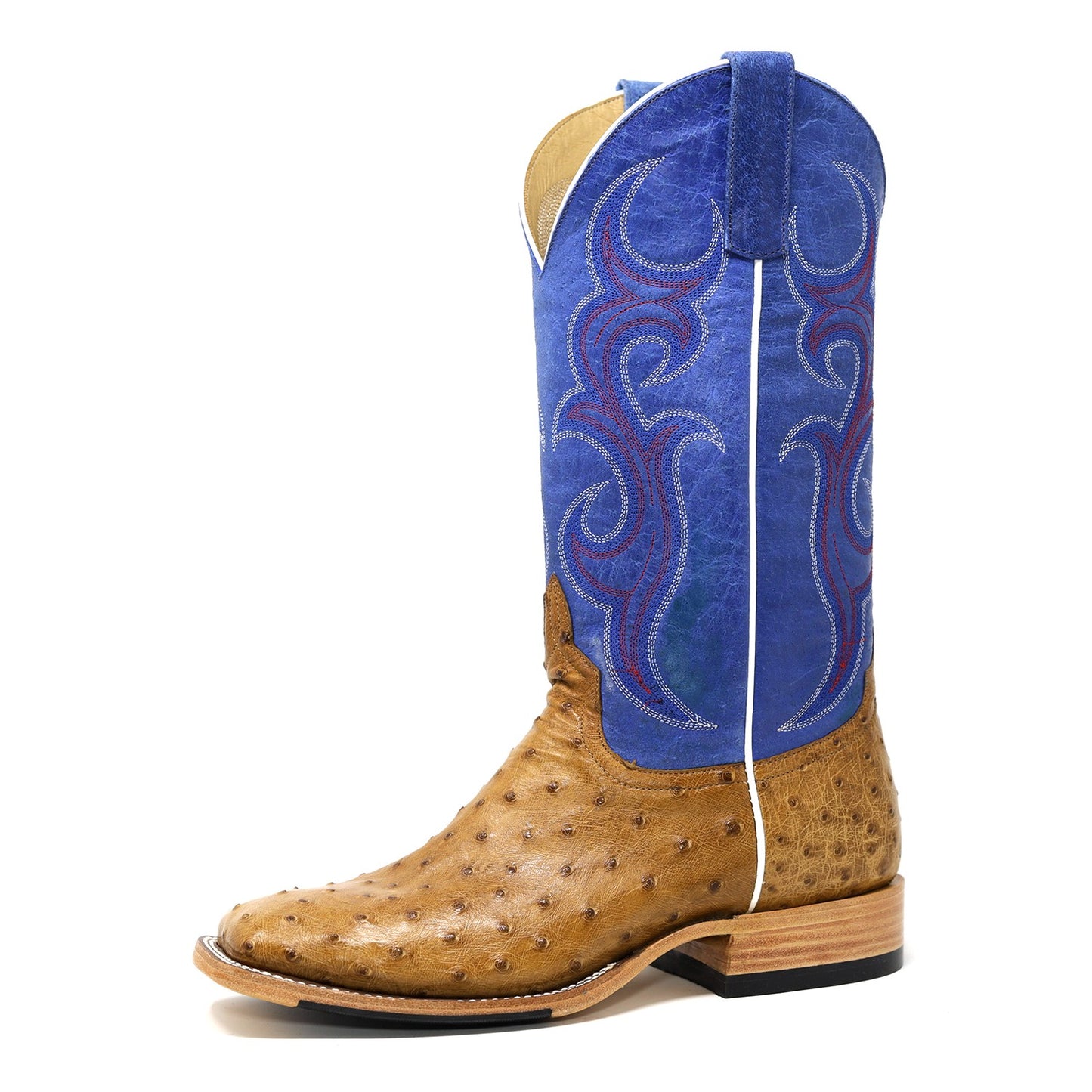 HORSEPOWER MEN'S ANTIQUE SADDLE OSTRICH & ROYAL BLUE SQUARE TOE BOOTS HP8005