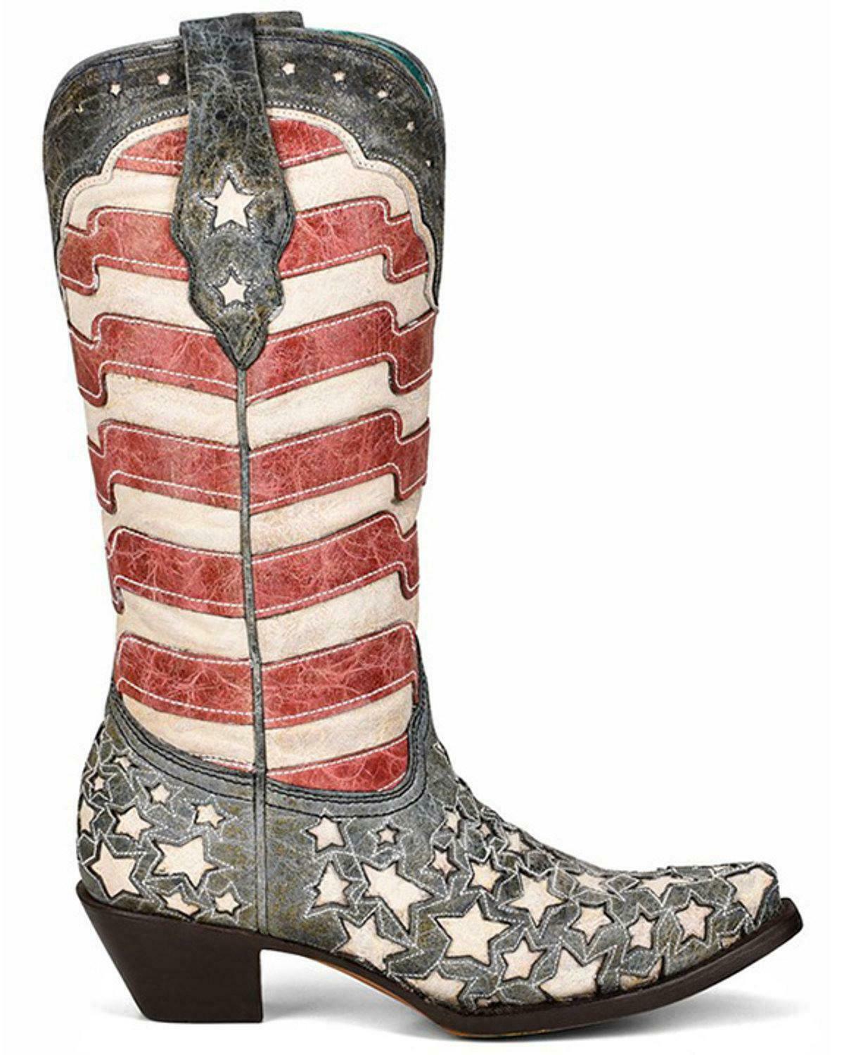 Corral Women's Blue Jeans Stars and Stripes Western Boot - Snip Toe - A4152