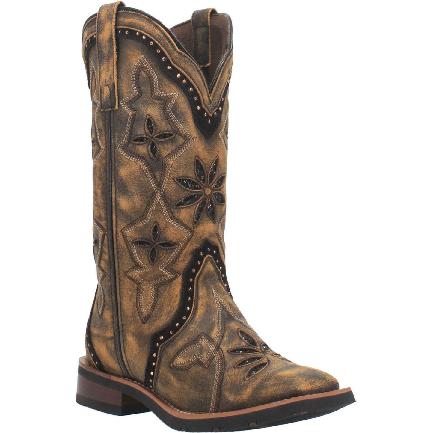 Laredo Ladies Bouquet Black and Brown Square Toe Boots 5844