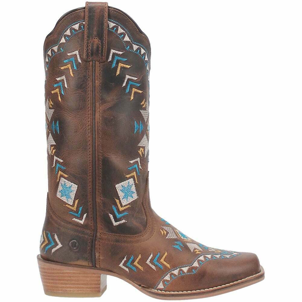 Dingo Mesa Embroidery Square Toe Womens Boots Mid Calf Low Heel DI725 BRN