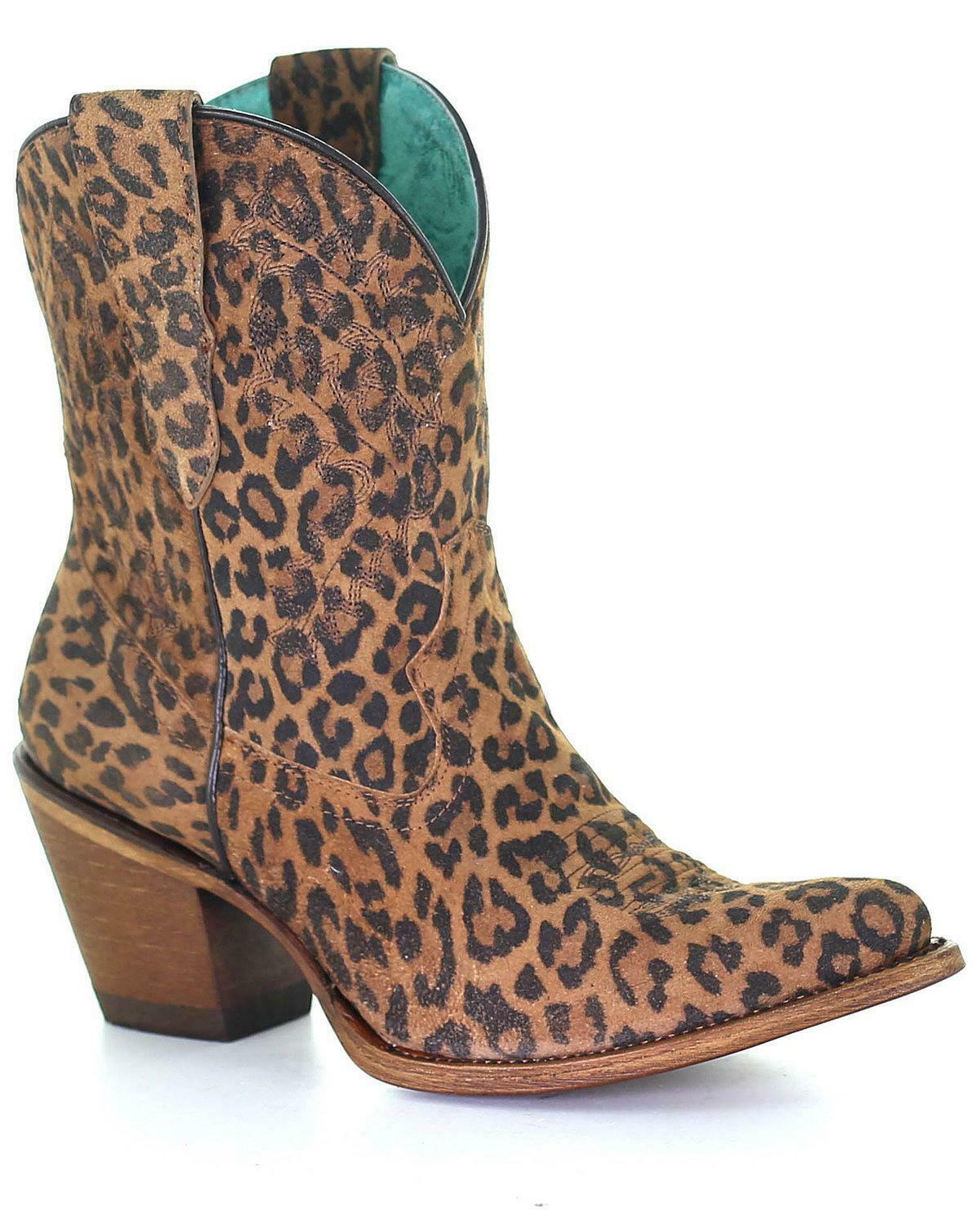 Corral Ladies Leopard Print and Embroidery Leather Ankle Boots E1650