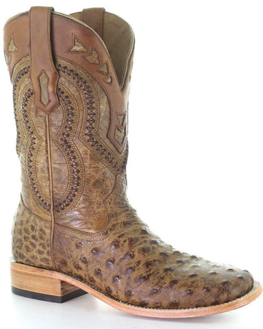 Corral Men's Woven Ostrich Overlay Western Boot - Square Toe - A4008