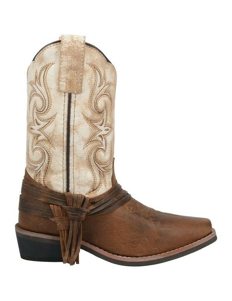 Dan Post Western Boots Girls 8" Lil' Myra Leather Brown White DPC2911