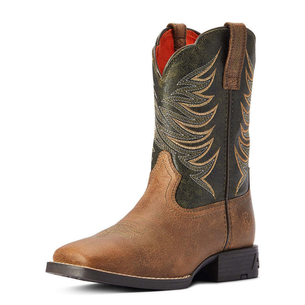 10042414 Ariat Youth Firecatcher Cowboy Boots - Distressed Brown / Alfalfa