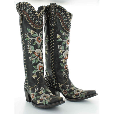Old Gringo DDL026-2 DOUBLE D RANCH ALMOST FAMOUS BLACK EMBROIDERED FLORAL TALL BOOTS