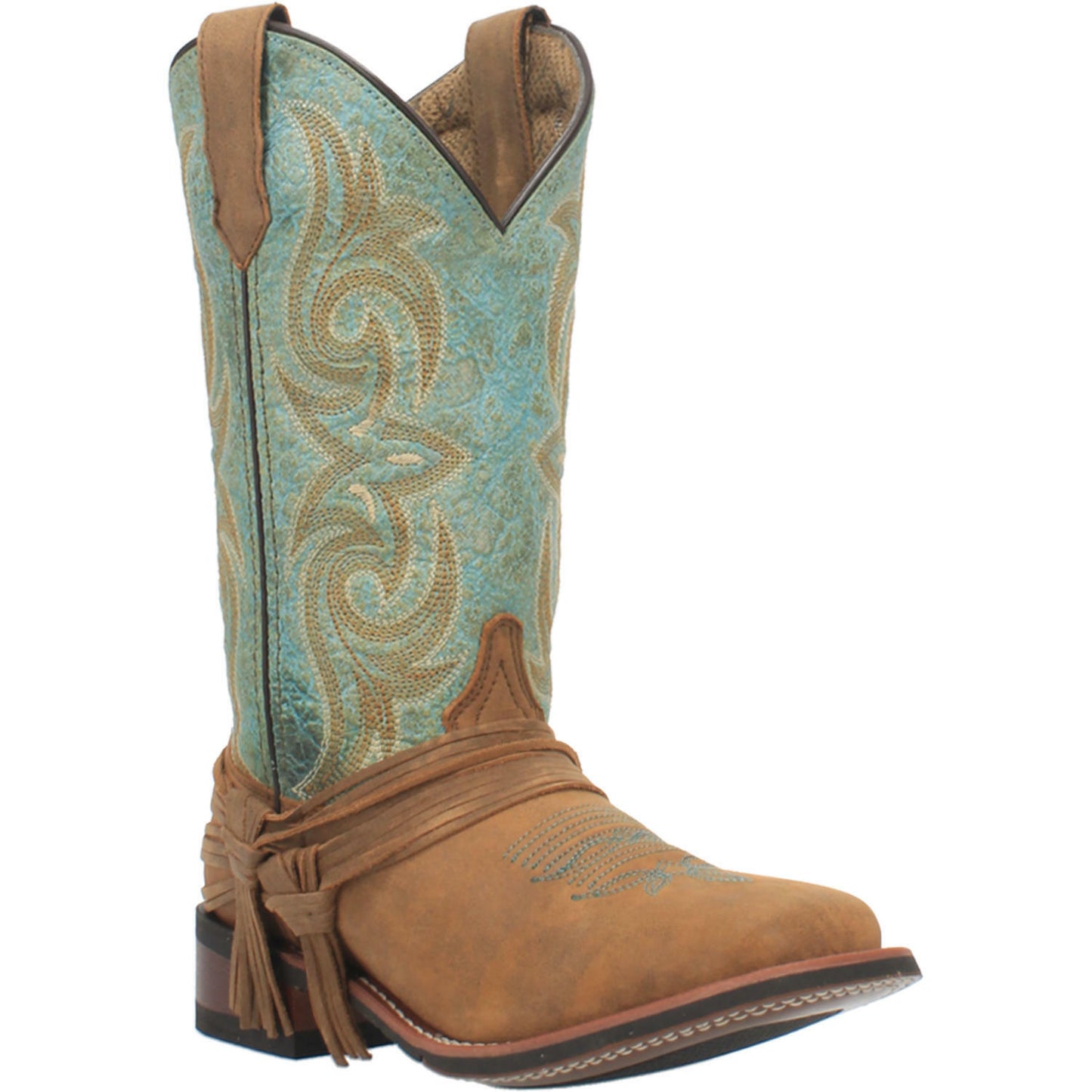 Laredo Ladies Sadie Tan and Turquoise Square Toe Boots 5847