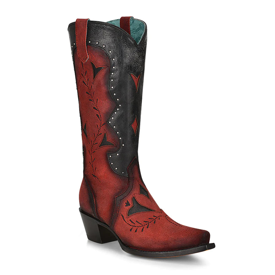 Women's Corral Leather Boots Handcrafted Black & Red Z5092